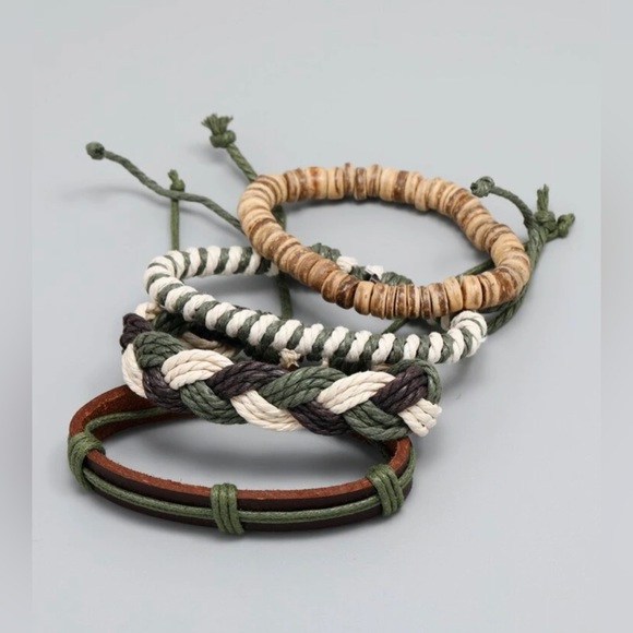 ✧ 4/$15 4PC Men’s Nature Tones Cowhide Beaded Bracelet Bundle - Picture 3 of 5